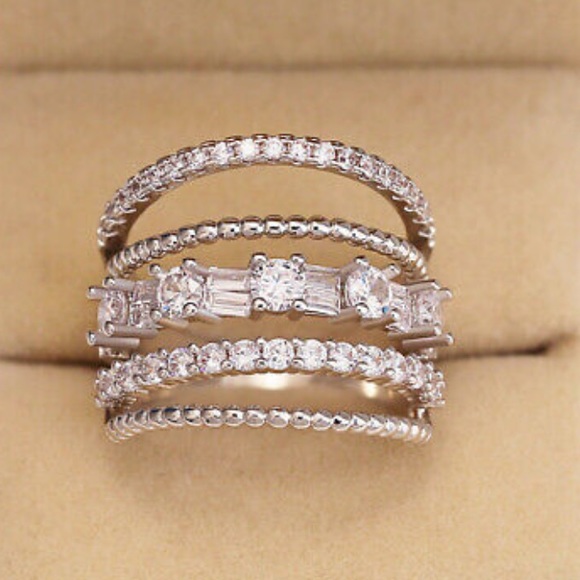 NWT DIAMOND LUXURY 925 Sterling silver Multilayered Ring - Picture 2 of 5